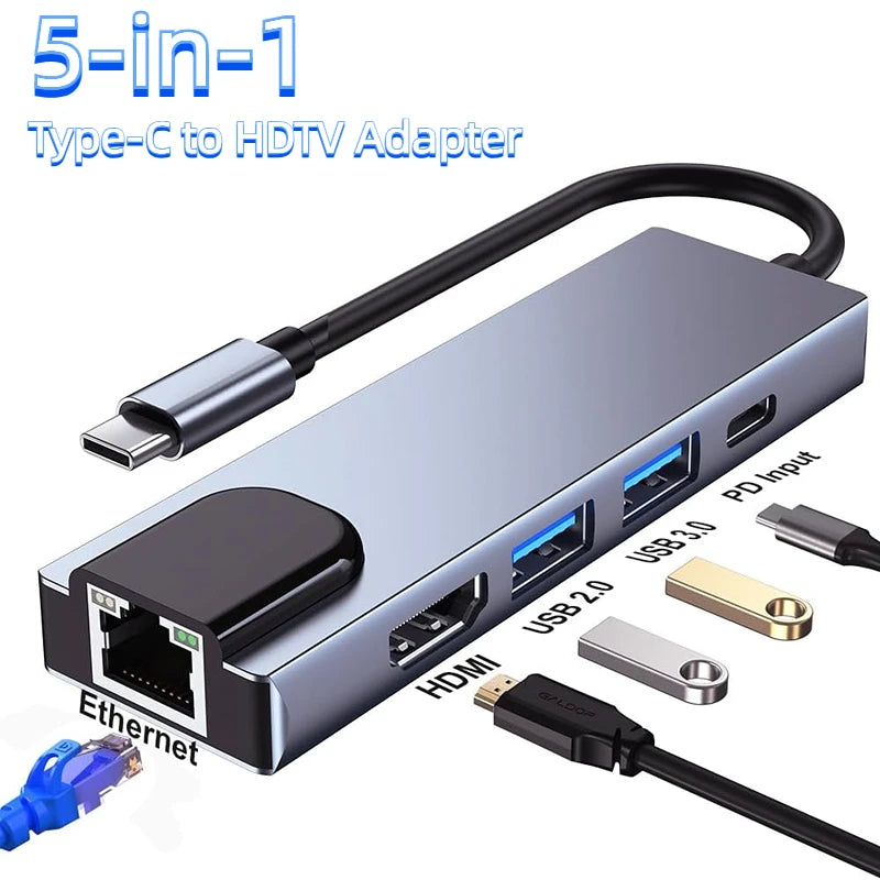 5/8Ports USB C Docking Station Type C to HDMI /RJ45 100M Splitter USB 3.0 5Gbps High Speed USB C HUB Adapter For Laptop Macbook Peaceful Pleasures Health and Wellness