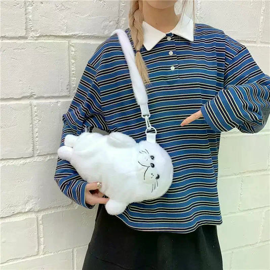 Cute Seal Plush Crossbody Bag – Soft Cartoon Shoulder Pouch Plush Crossbody Bag Oasis Select