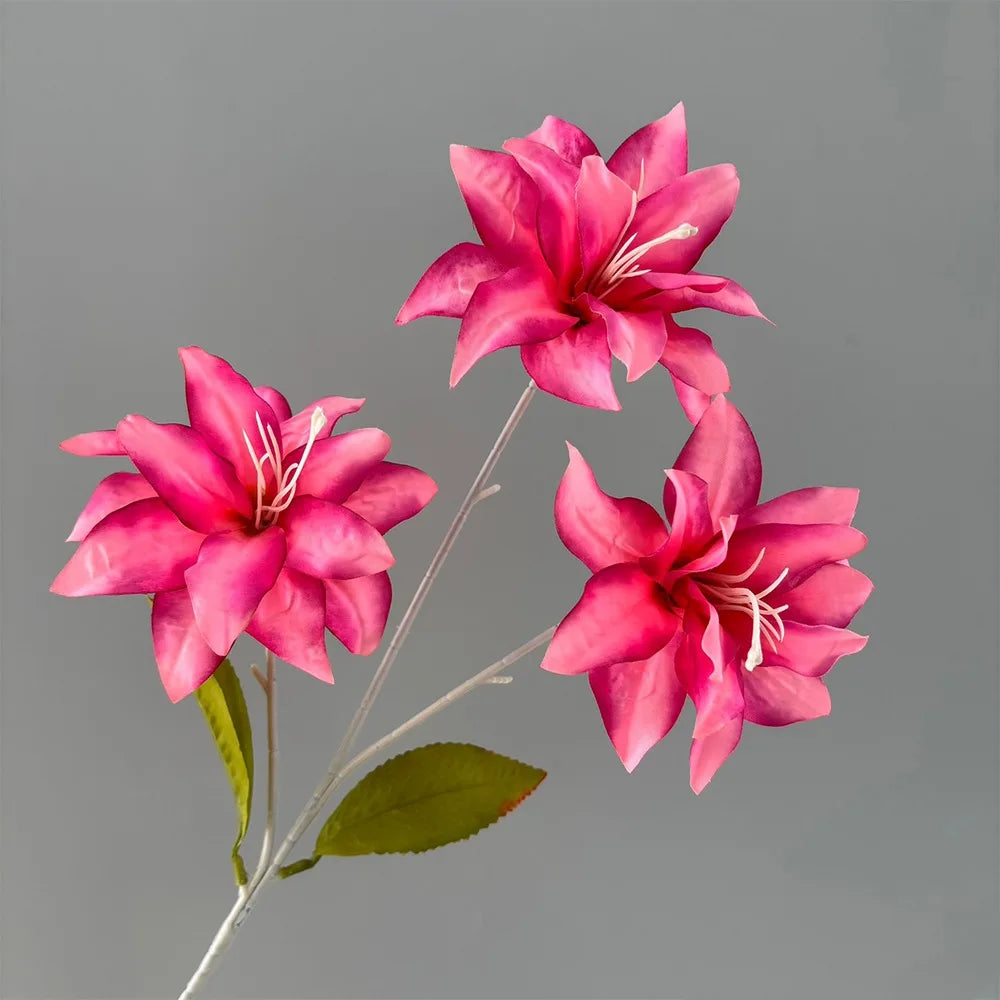 3-Head Artificial Lily Flower Branch | Realistic Silk Touch 65cm