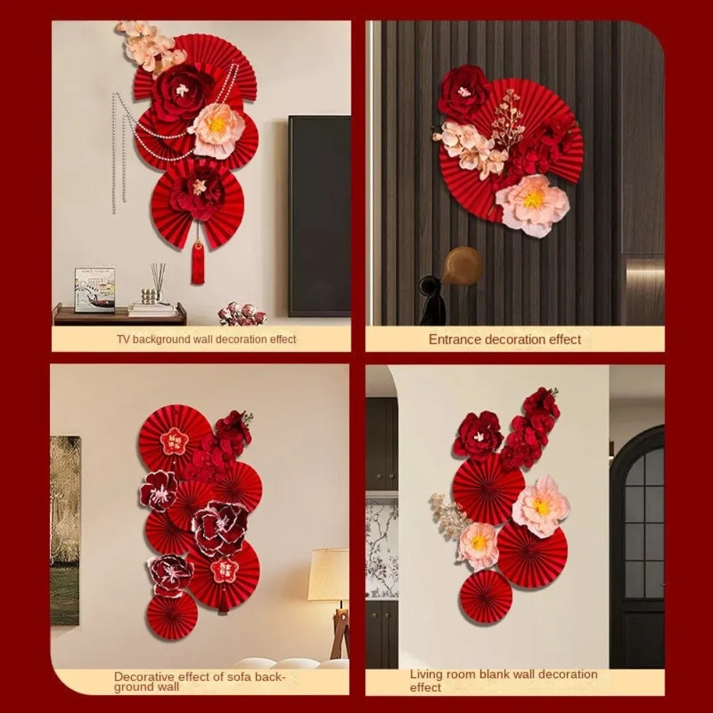 2025 Chinese New Year Wall Decoration Paper DIY Crafts Flower Backdrop Red Party Supplies Spring Festival Background Home Decor Peaceful Pleasures Health and Wellness