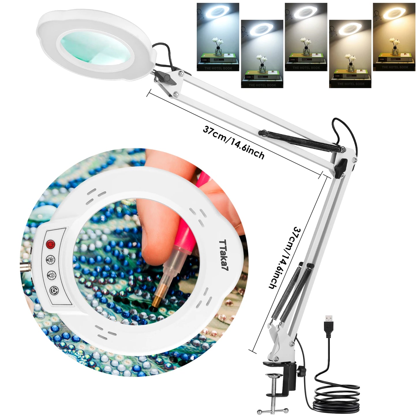 72LED 8X/10X NEW Illuminated Magnifier USB 3 Colors LED Magnifying Glass For Skincare Beauty/Table Lamp/Soldering Iron Repair Peaceful Pleasures Health and Wellness NEW Long Version