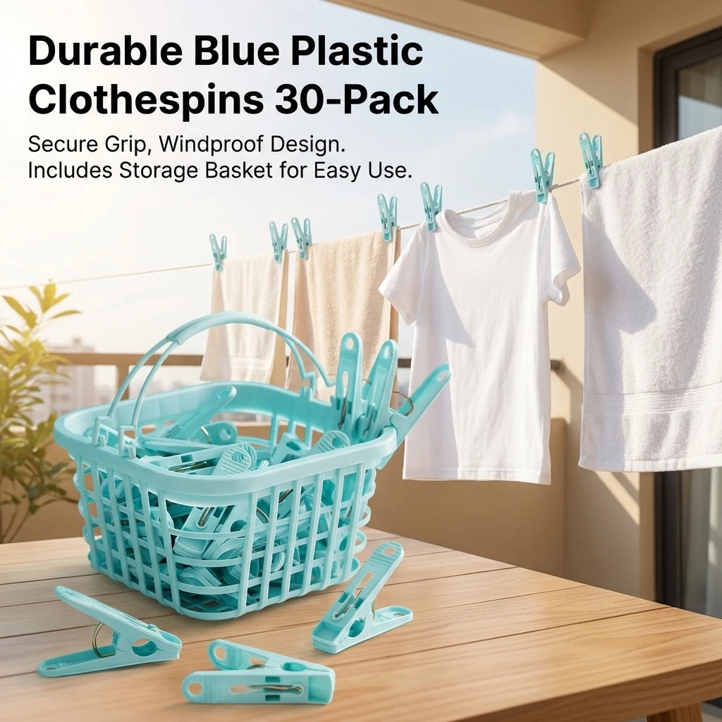 30-Pack Anti-Wind Plastic Clothes Pegs | Outdoor Camping Clips