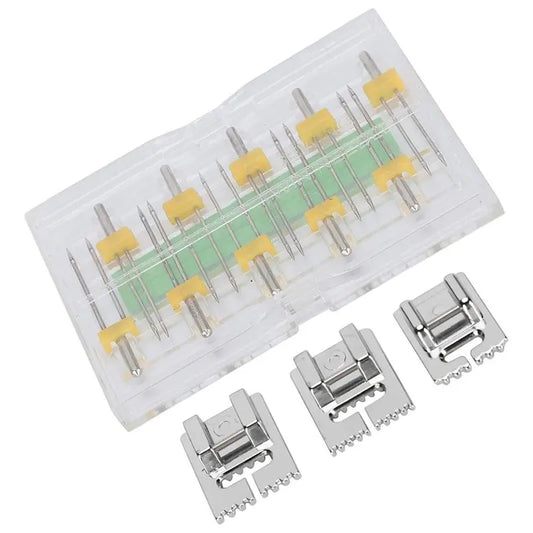 A36T-Stainless Steel Double Needles 10 Twin Needles& 3 Pintuck Presser Feet For Household Sewing Machines Peaceful Pleasures Health and Wellness As Shown