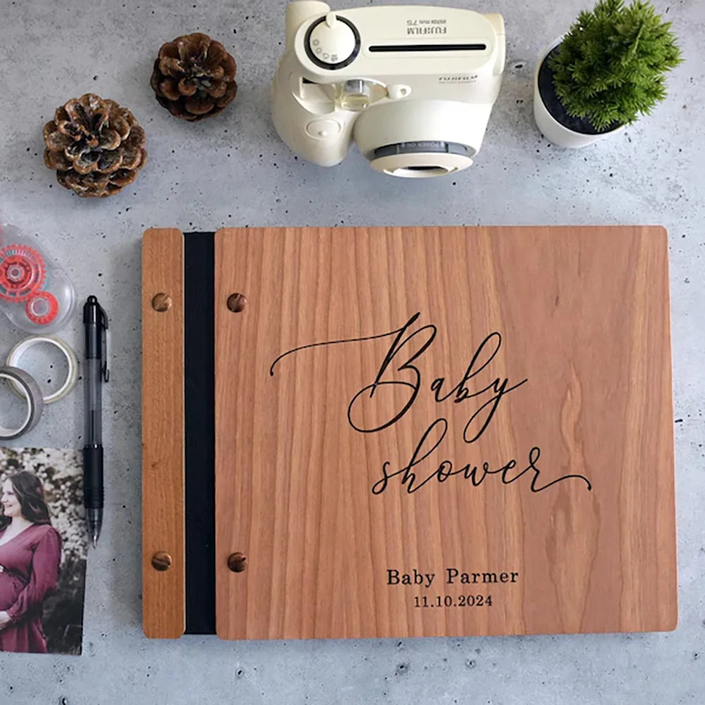 Personalised Wooden Baby Shower Guest Book | Cherry Wood