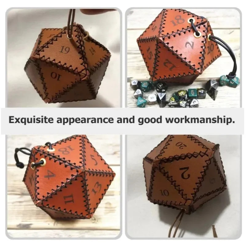 AD30-PU Leather D20 Dice Bag, For Game and DND, Portable Polyhedral Dice Pouch with Drawstring, Brown Peaceful Pleasures Health and Wellness