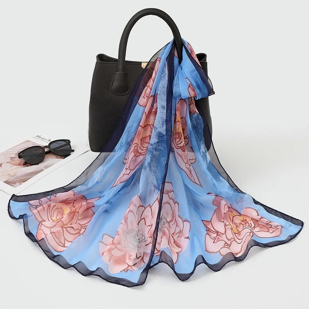 Chiffon Floral Lotus Scarf – Lightweight Beach & Travel Shawl