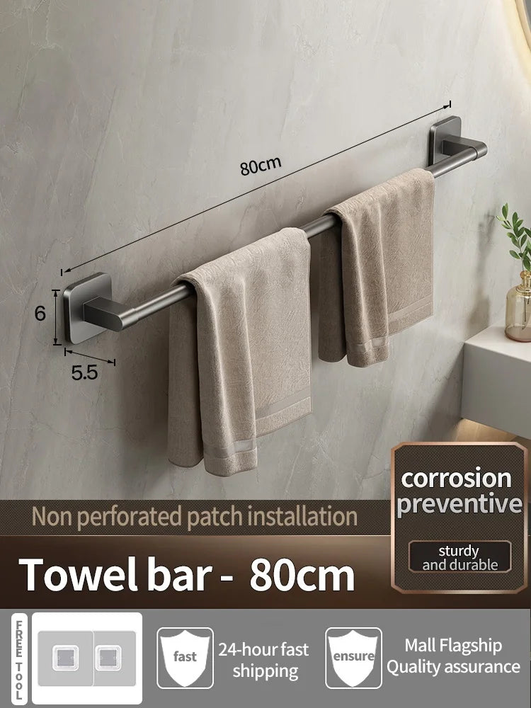 No-Drill Adhesive Towel Bar & Hook Rack – Bathroom & Kitchen