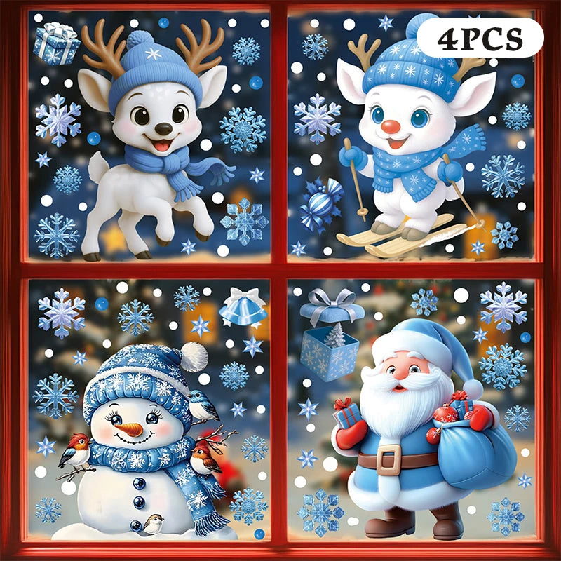 Blue Christmas Window Clings – Santa, Snowflakes & Reindeer Set