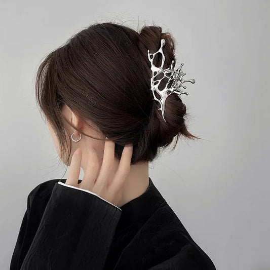 1 Geometric Claw Clips Women Large Metal Silver Korean Fashion Shark Peaceful Pleasures Health and Wellness