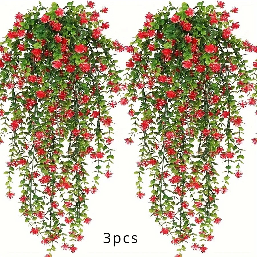 3pcs Artificial Hanging Plants UV Resistant Faux Eucalyptus Vine
