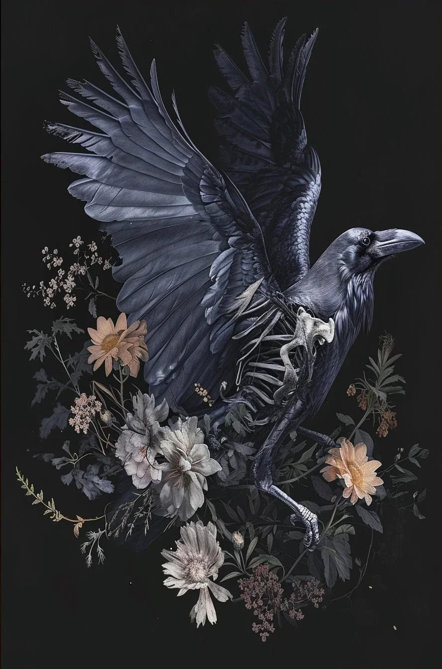 Horrible Floral Skeleton Animal Poster Gothic Bat Owl Rabbit Fox Canvas Painting Occult Wall Art Dark Academia Room Home Decor Peaceful Pleasures Health and Wellness 10 20x30cm