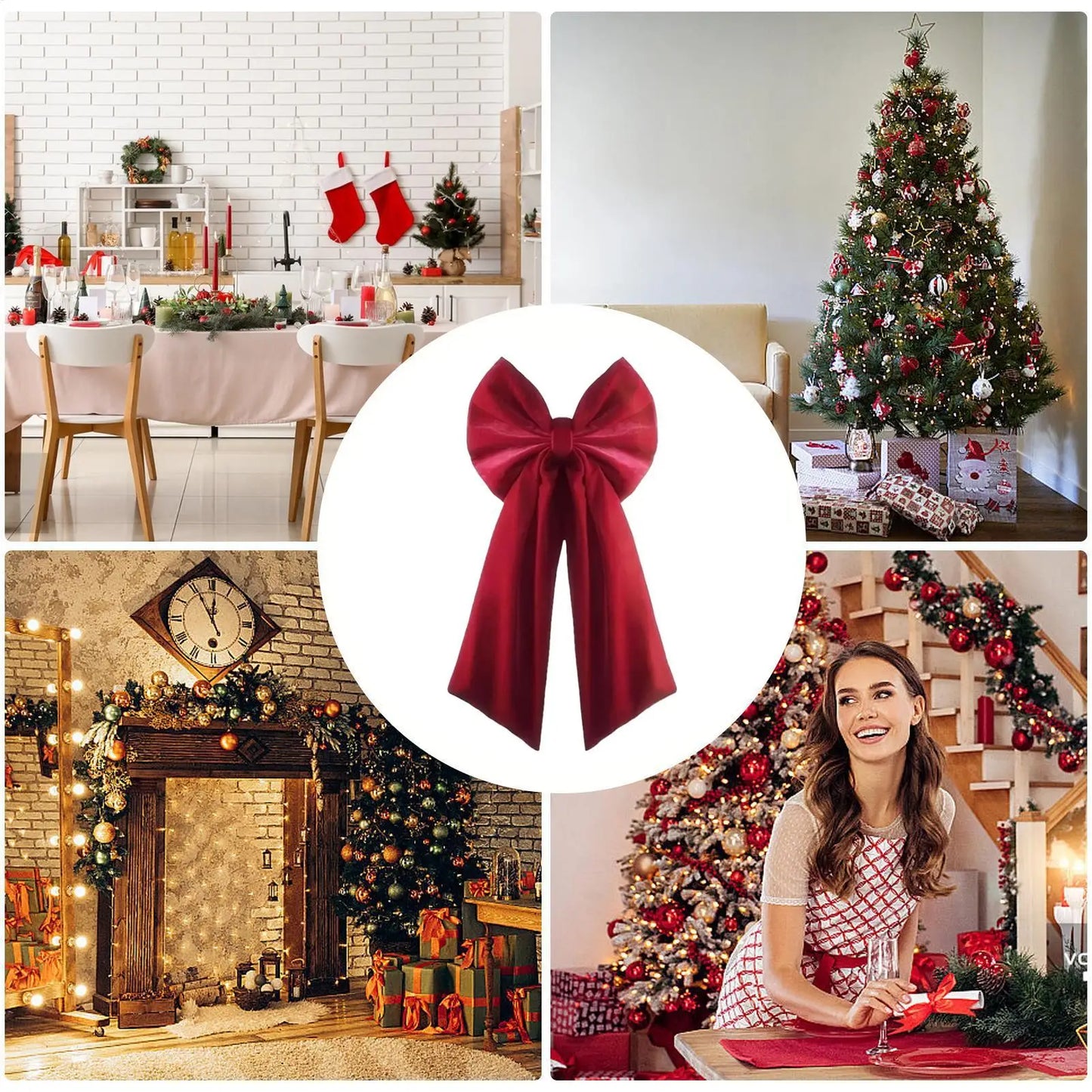 Large Red Velvet Christmas Bow Topper 36x18" | Tree & Mantel Christmas Bow Topper Peaceful Pleasures Health and Wellness