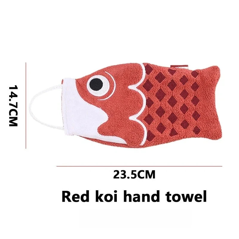 1pc Cartoon Koi Hanging Handkerchiefs for Home Bathroom Children's Super Absorbent Kitchen and Home Square Soft Handkerchiefs Peaceful Pleasures Health and Wellness Red