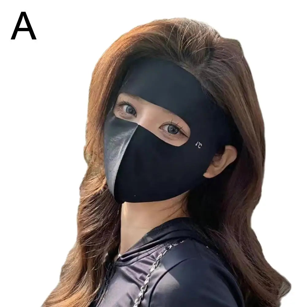 Women's Full Face UV Protection Mask, Breathable Ice Silk Sunscreen Cover for Outdoor Reusable Sunscreen Dustproof Mask Peaceful Pleasures Health and Wellness Black