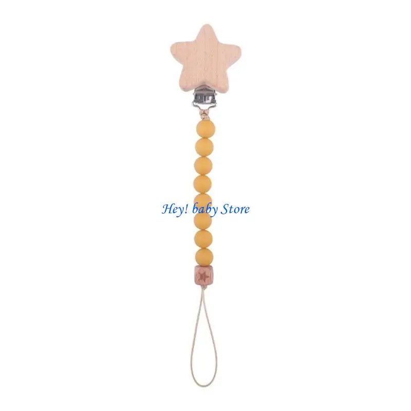 Baby Pacifier Clip Silicone & Beech Wood Teething Toy Chain