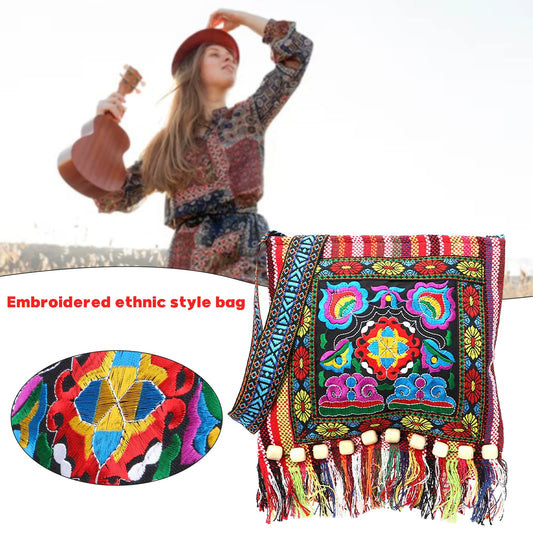 Women's Ethnic Style Embroidered Bag Versatile Tribal Boho Hippie Shoulder Bag Suitable for Birthday Christmas Gifts Peaceful Pleasures Health and Wellness