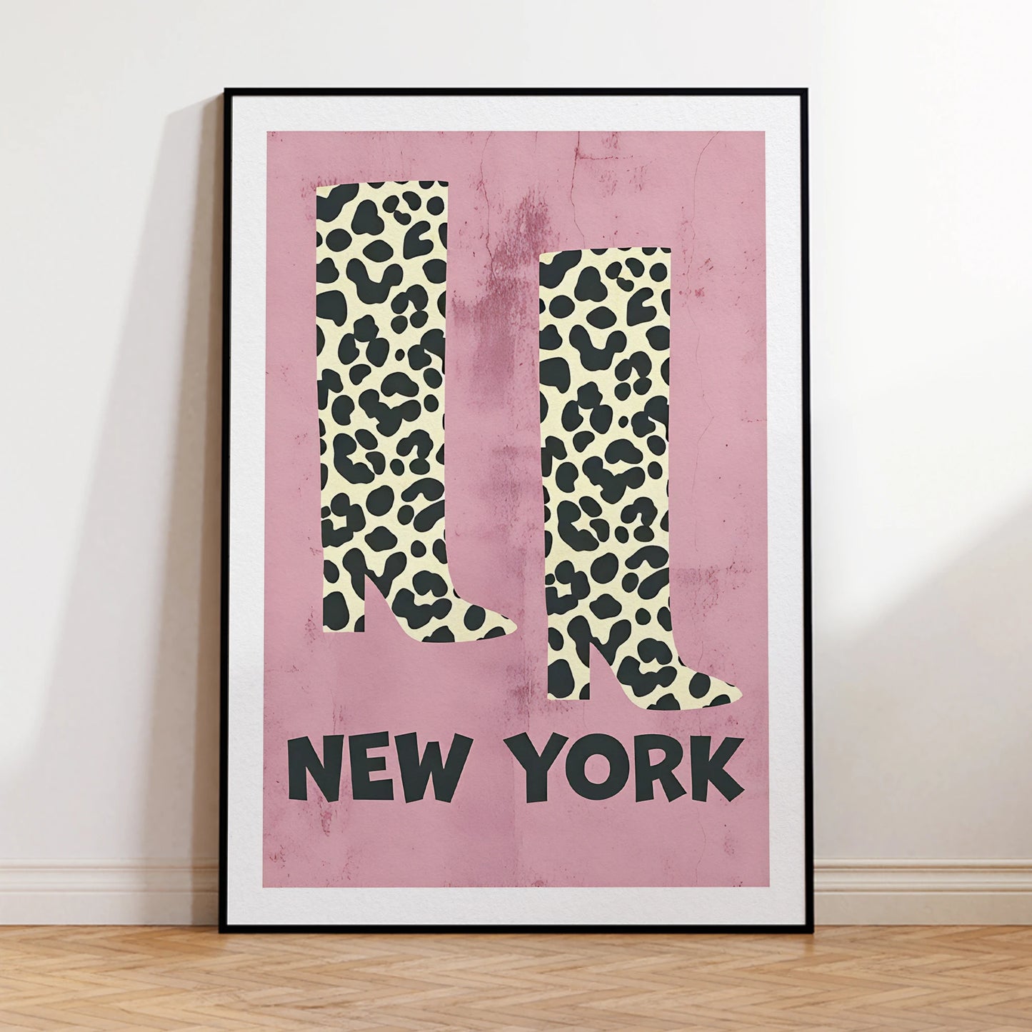 Pink Leopard Boots Canvas Wall Art | Fashion Print Poster