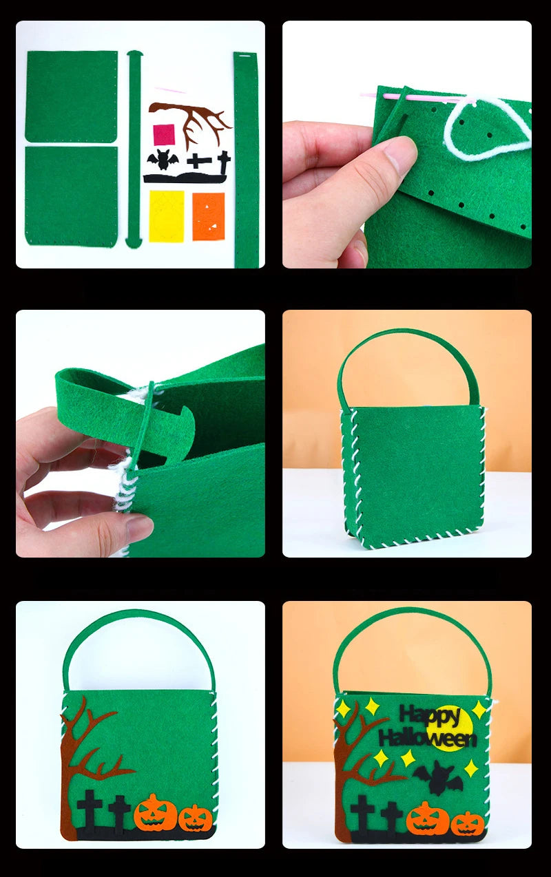 Hand Sewn Halloween Trick Supports Tote Bags Kids DIY Crafts Kits