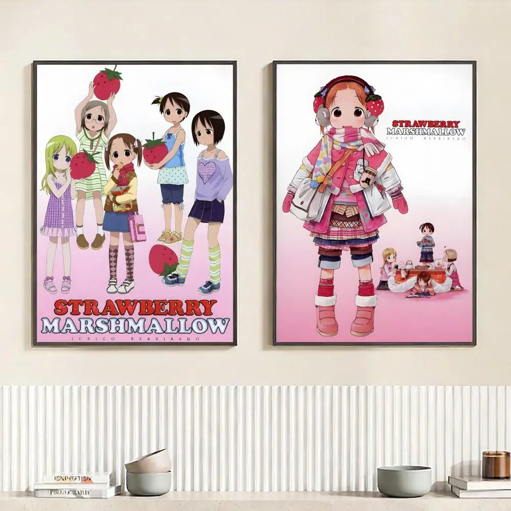Anime S-Strawberry Marshmallow Poster HD Self Adhesive Waterproof Wall Art Ideal for Home Office Dorm Bedroom Great Gift Peaceful Pleasures Health and Wellness