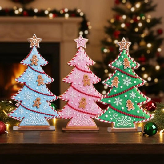 Gingerbread Wooden Christmas Tree Figurine | Festive Table Decor Holiday Figurine Decor Peaceful Pleasures Health and Wellness