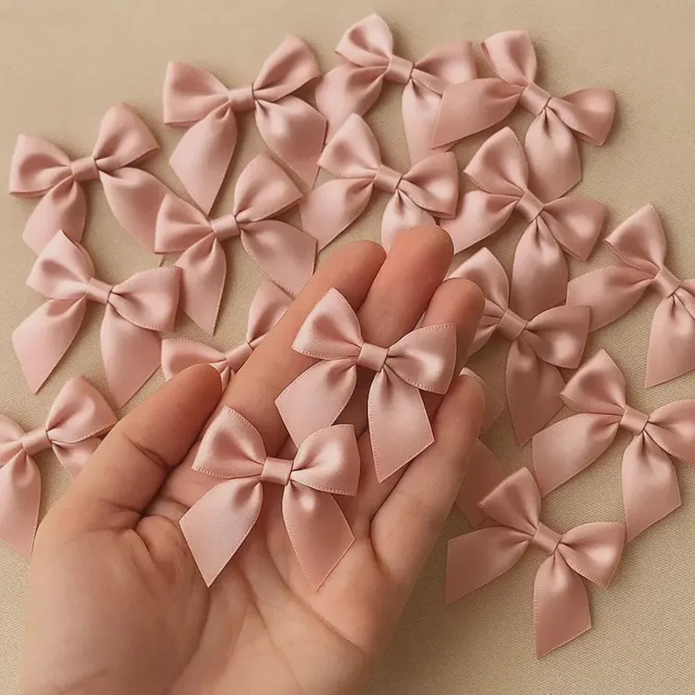 20Pcs Pink & Black Satin Ribbon Bows – Gift, Wedding & Hair Decor