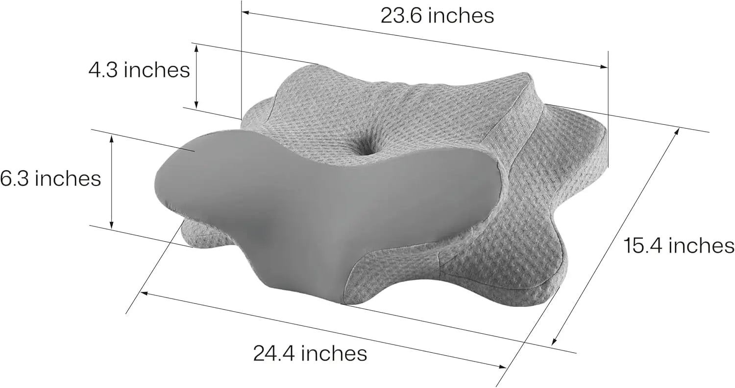 Gray cushion with dimensions labeled on a white background