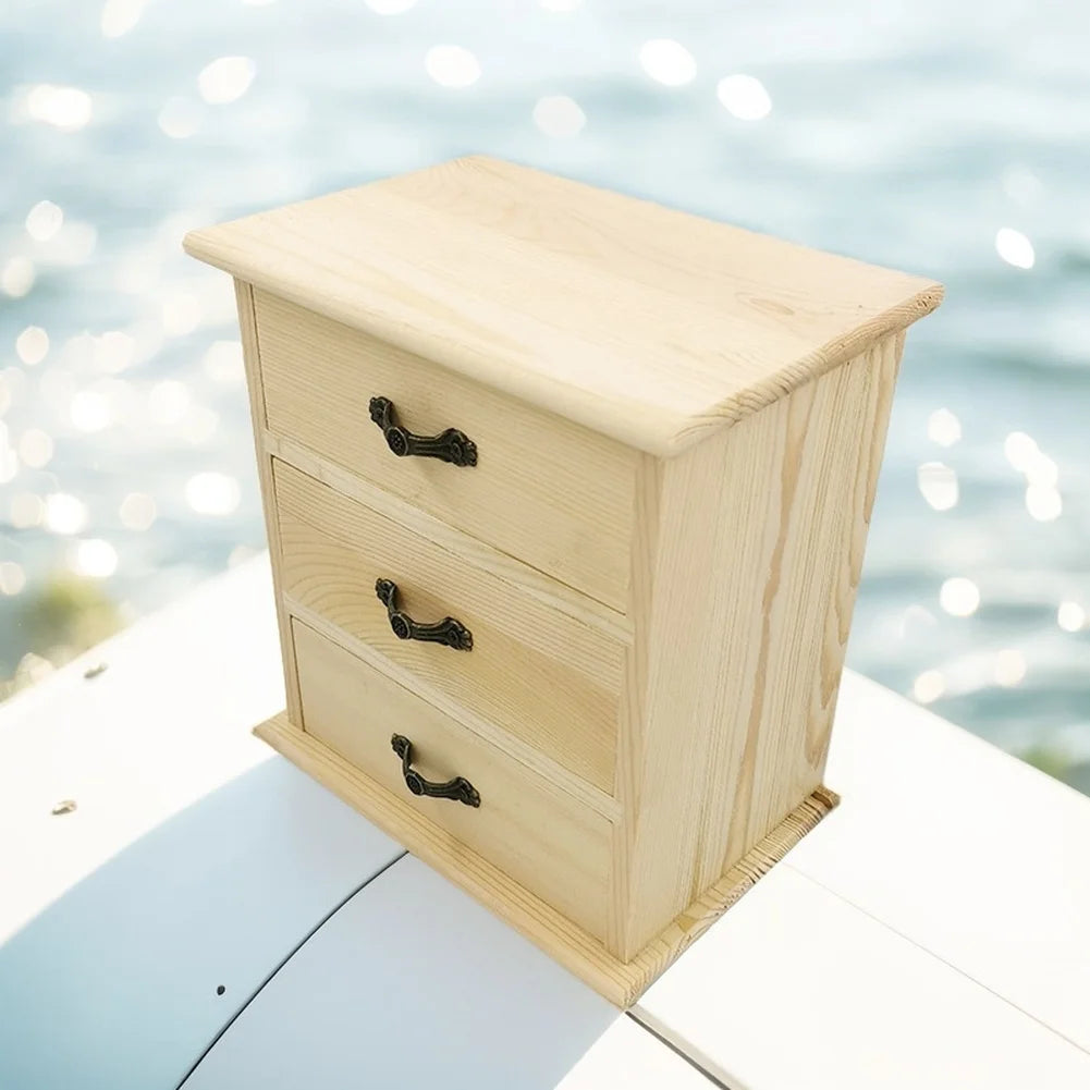 Three Drawer Wooden Jewelry Box DIY Craft Storage Organizer Desktop
