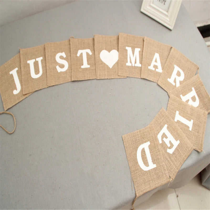 Bar Decoration Jute Burlap Bunting Rustic Just Married Mr Mrs Wedding Banner Garland Party Flags Candy Event Home Party Supplies Peaceful Pleasures Health and Wellness