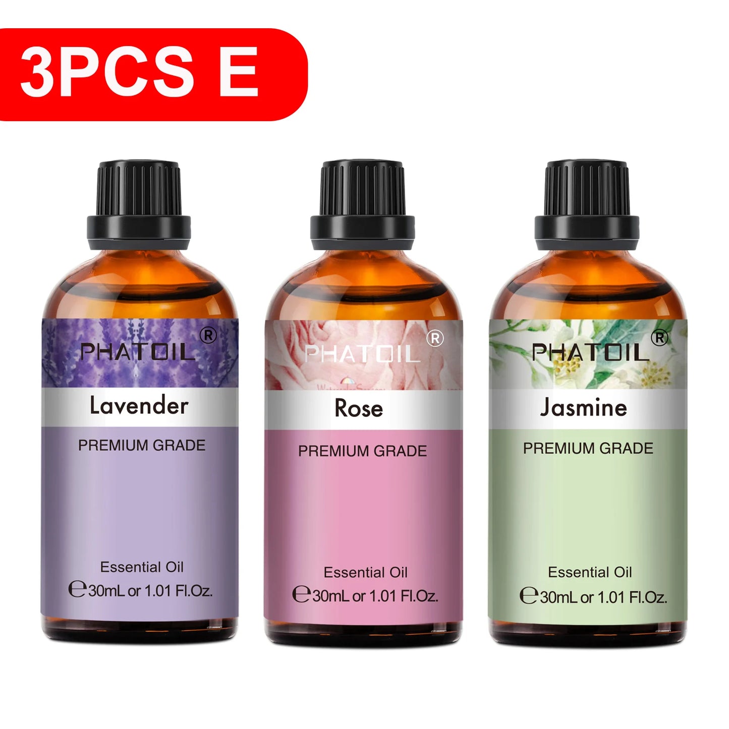 PHATOIL 30ml Lavender Lemon Eucalyptus Sandalwood Bergamot Aromatherapy Essential Oil For Diffuser,Candle Making,DIY Soap & Bomb Peaceful Pleasures Health and Wellness 3PCS E 30ml