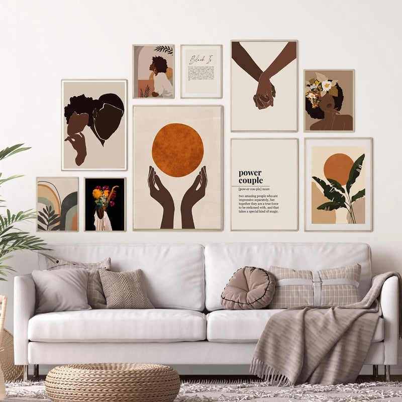 African American Couple Canvas Wall Art | Boho Love Print