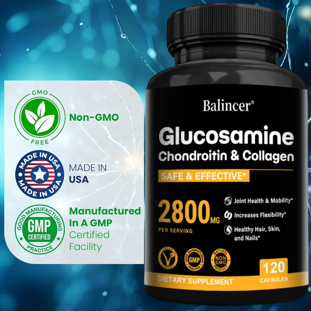 Glucosamine Chondroitin MSM Capsules, Joint Support Supplement, Support Cartilage Flexibility Bone Strength & Hair Skin Nail Peaceful Pleasures Health and Wellness
