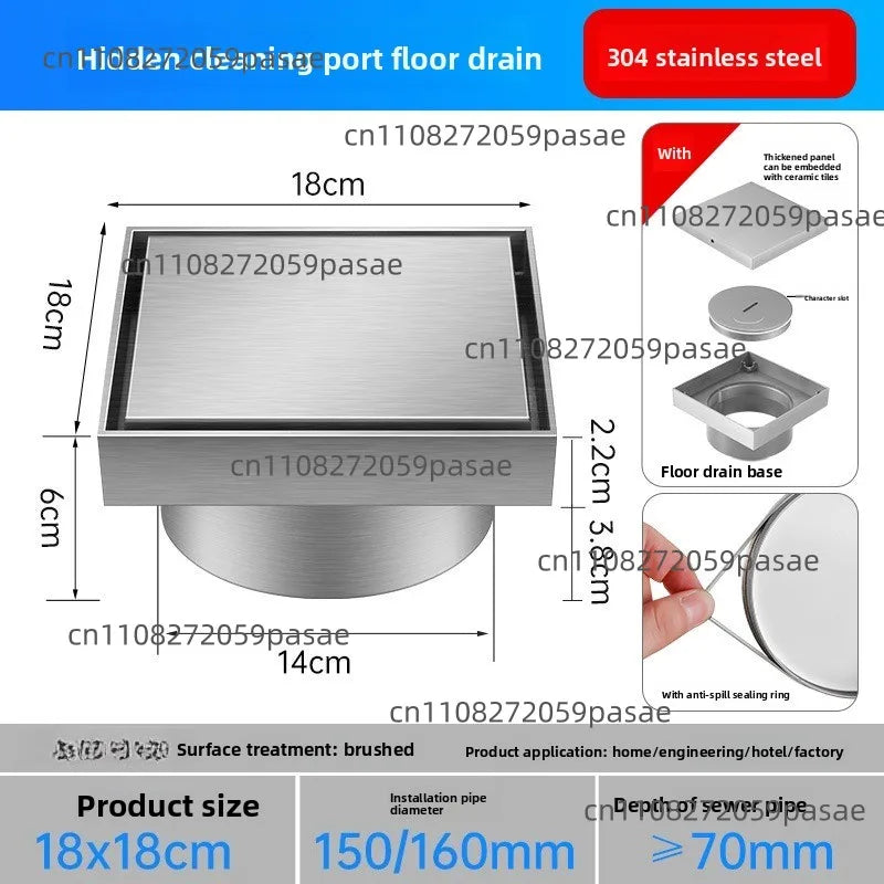 304 Stainless Steel Tile-Inlay Floor Drain Maintenance Access Port