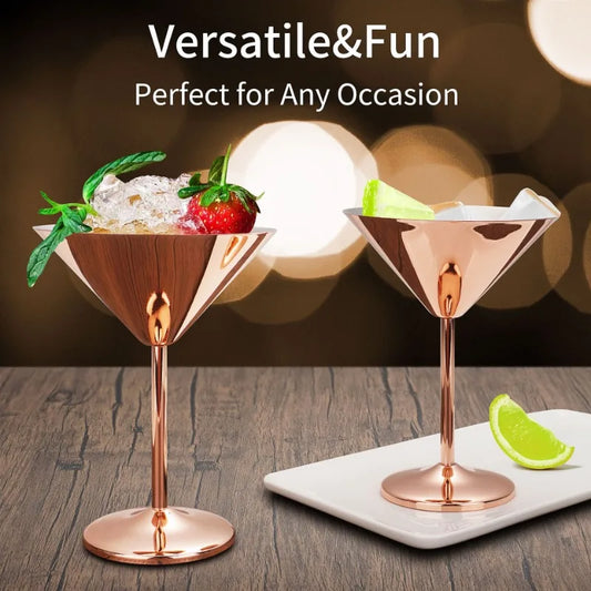 2PCS 304 Stainless Steel Martini Cocktail Glass Champagne Goblet Wine Cup Rose Gold Personalized Design Metal Utensils Peaceful Pleasures Health and Wellness