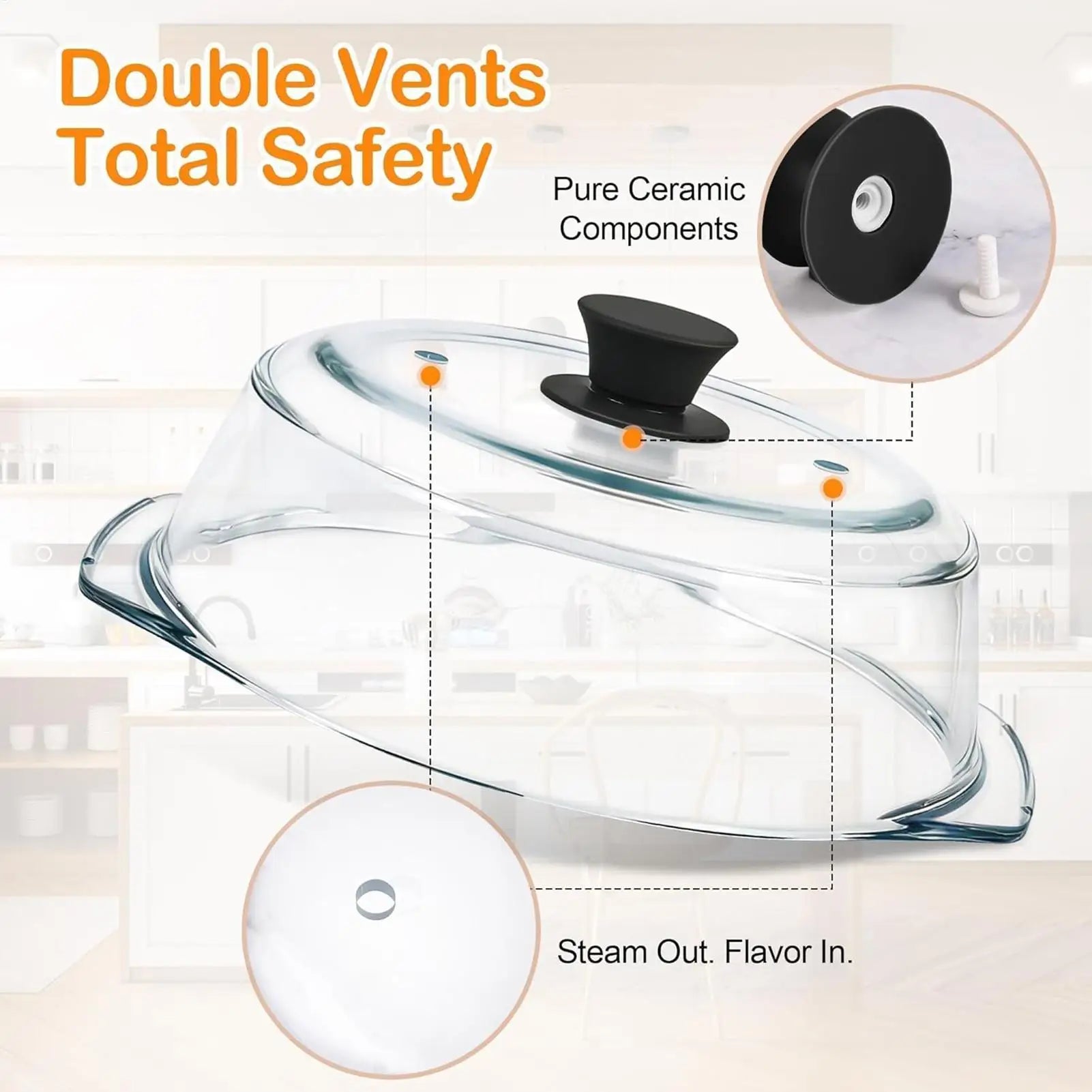 Glass Microwave Cover for Food Clear Heating Reusable Lid with Silicone Handle Microwave Splatter Cover Glass for Oven Bowls Peaceful Pleasures Health and Wellness