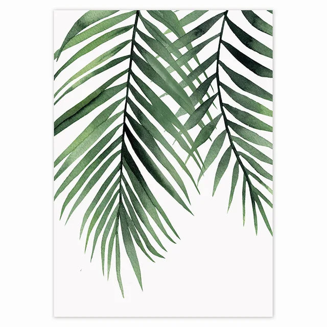 Tropical Nordic Green Leaves Canvas Wall Art | Botanical Print