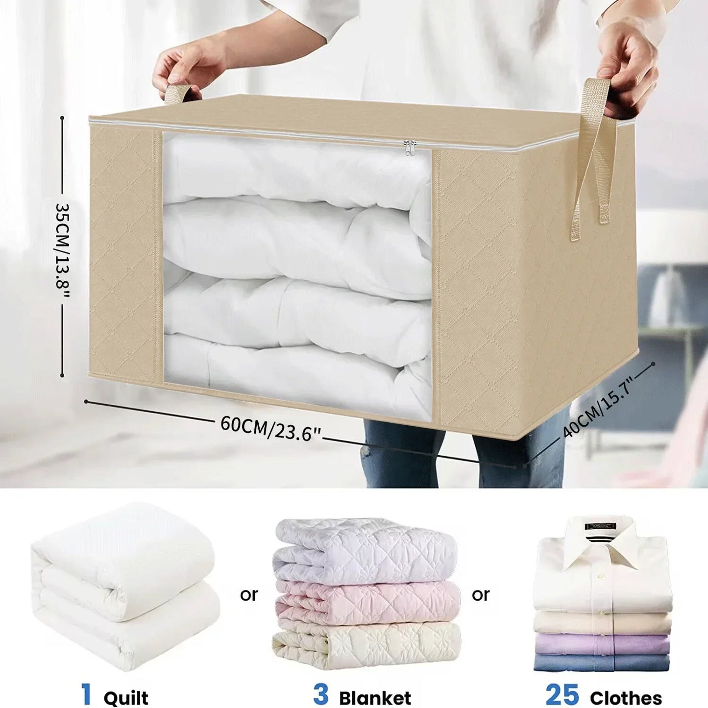 Under Bed Storage Bag – Foldable Quilt & Bedding Organizer