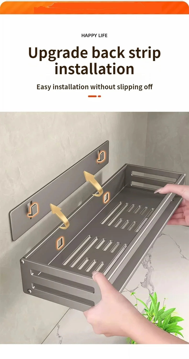 Aluminum Shower Corner Shelf with Towel Bar | No Drilling