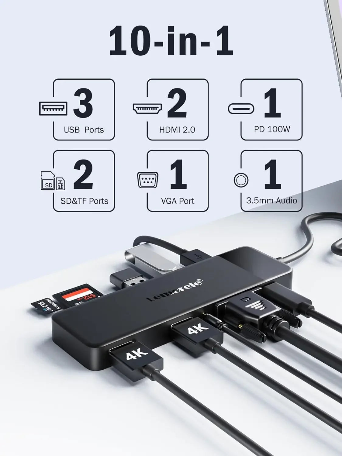 10-in-1 USB C Docking Station with Dual Monitor Support, 4K HDMI, VGA, 3 USB Ports, SD/TF Card Reader & 100W PD Charging Peaceful Pleasures Health and Wellness