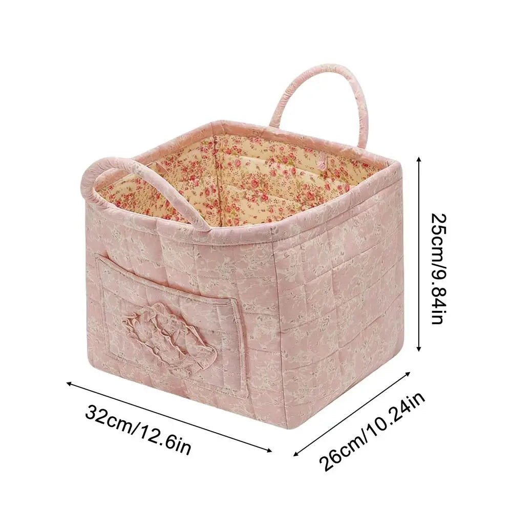 Boho Floral Quilted Storage Basket – Foldable Fabric Organizer
