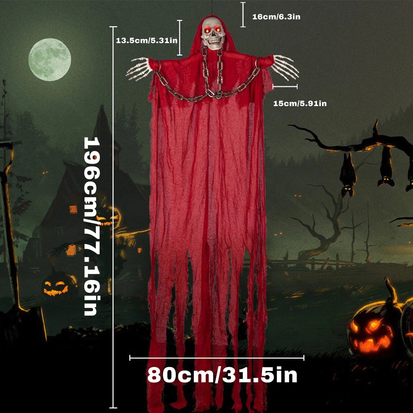 Hanging Grim Reaper Skeleton Decor | Glow in Dark Halloween Prop