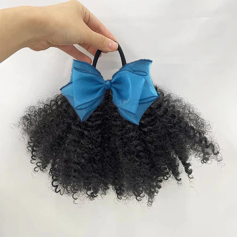 2pcs/ Luxury Kids Hair Buns Kids Afro Puff Soft Like Natural Human Hair Hand Feel Marley Kinky Bulk for Hair Girl with Elastic Peaceful Pleasures Health and Wellness colors 1