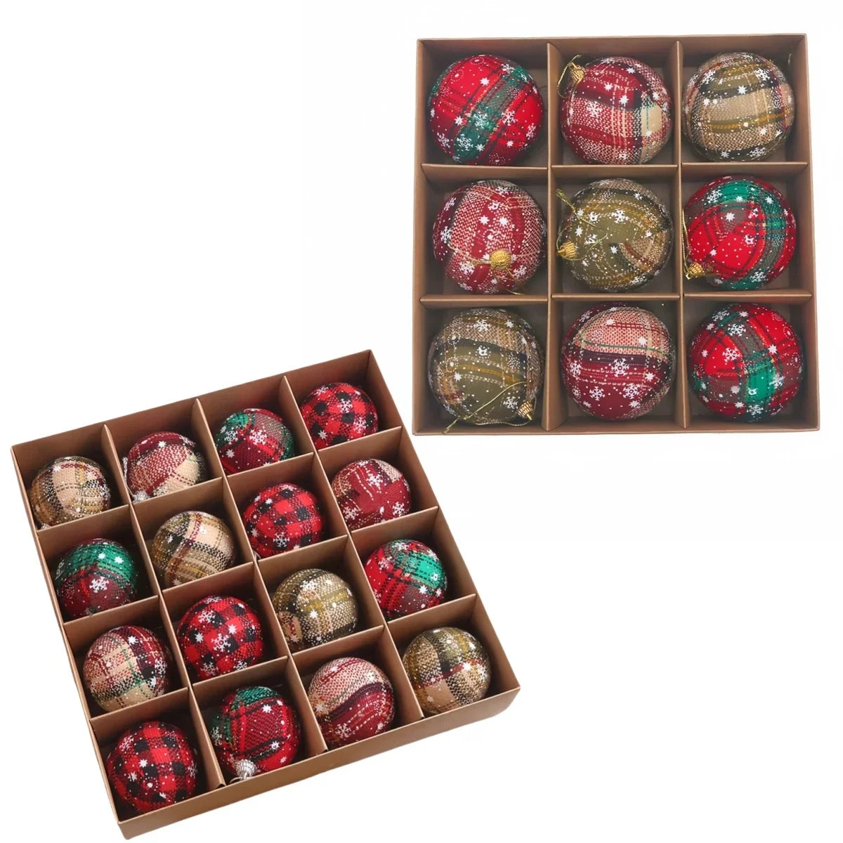 Plaid Foam Christmas Ball Ornaments | Set of 9 or 16 | 6CM & 8CM