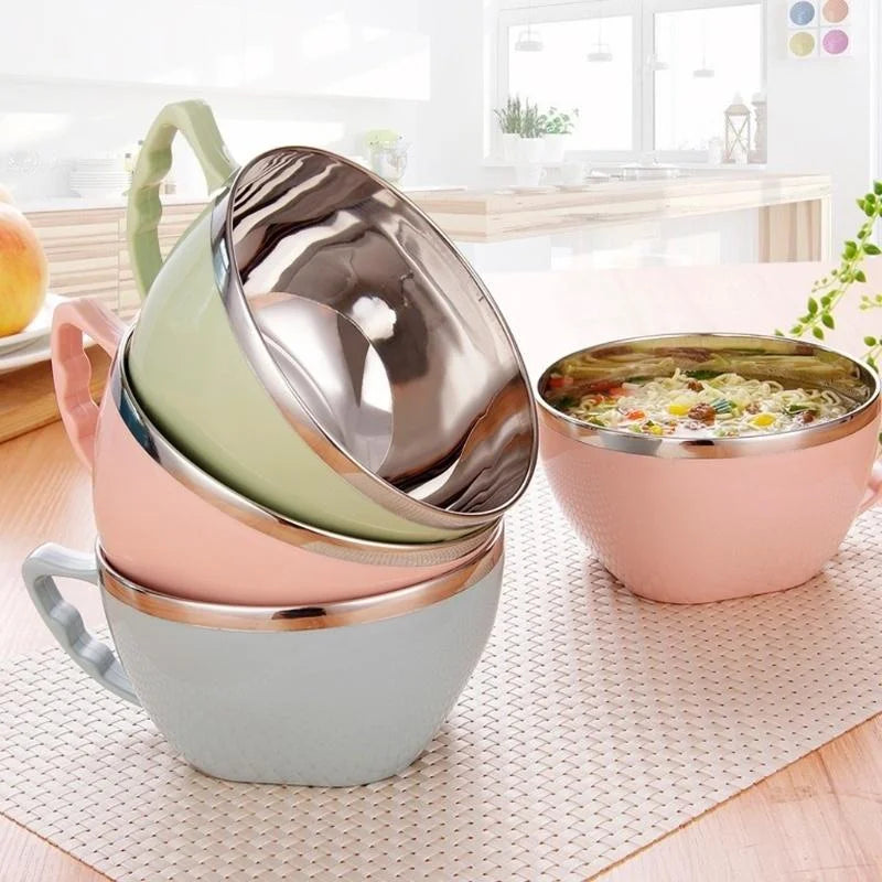 Stainless Steel Bowl with Handle – Anti-Scald Noodle & Mixing Bowl (450ml)