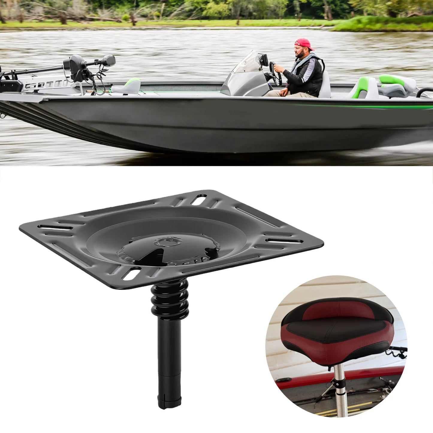 Shock Absorbing Boat Seat Pedestal Base | 3/4" Pin Post Mount