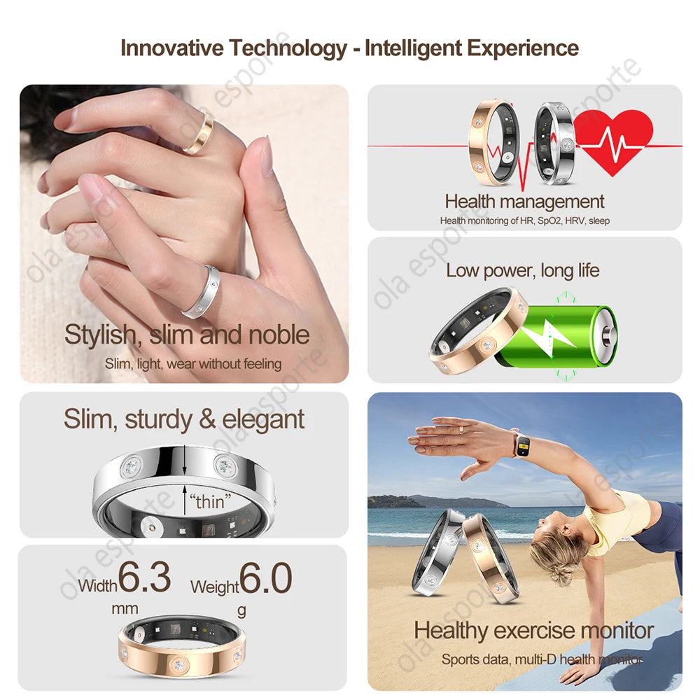 2025 New Smart Ring Waterproof 5ATM Heart Rate Blood Oxygen Health Sleep Monitoring Multi-Sport Mode Camera control Smartring Peaceful Pleasures Health and Wellness
