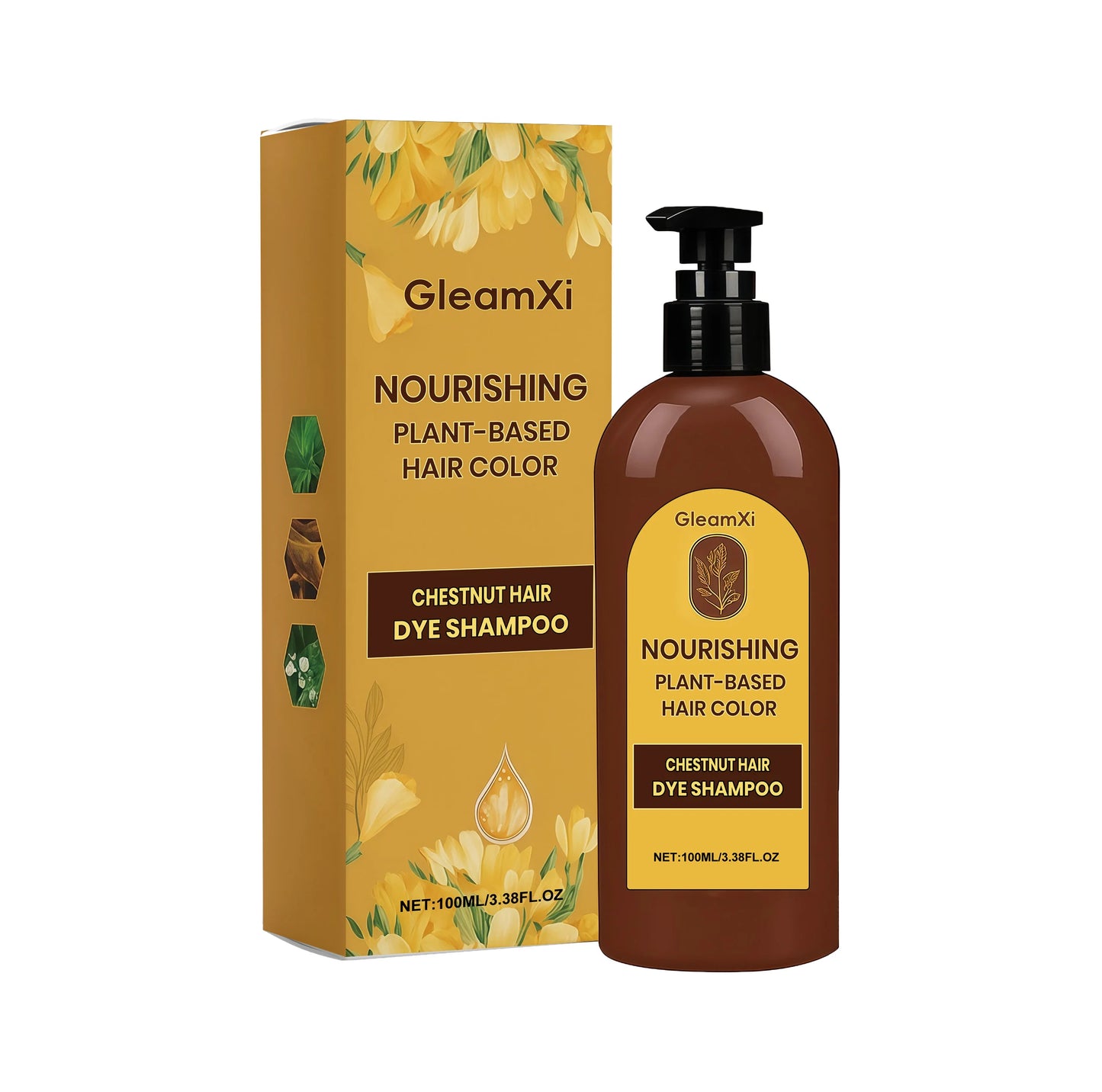 Gleamxi Hair Dye Shampoo | Natural Black & Chestnut Gray Coverage