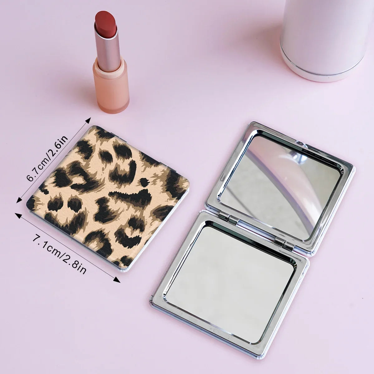 Portable Leopard Print Makeup Mirror Square Folded Double Sided Mirror for Women Girls Dormitory Home Travel Gift Mini Mirror Peaceful Pleasures Health and Wellness