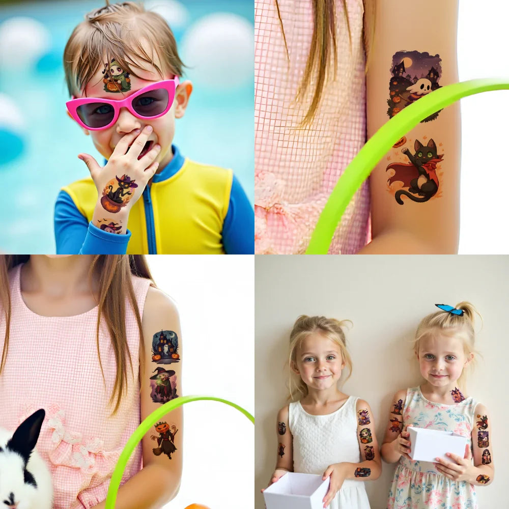 63-Piece Halloween Temporary Tattoos – Waterproof Skull & Witch