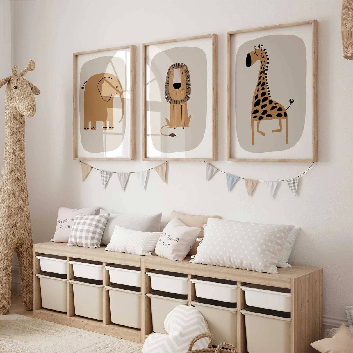 3-Piece Cartoon Animal Canvas Wall Art | Kids Room Decor