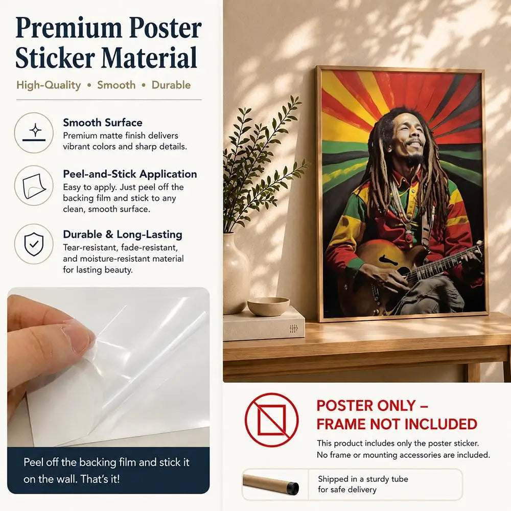 Bob Marley HD Self-Adhesive Waterproof Wall Poster | Home & Dorm Wall Art Poster Peaceful Pleasures Health and Wellness
